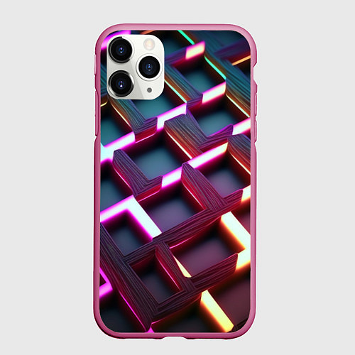 Чехол iPhone 11 Pro матовый Проблеск неоновых квадратов / 3D-Малиновый – фото 1