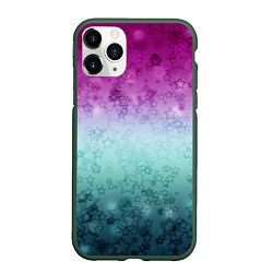 Чехол iPhone 11 Pro матовый Градиентный узор звезды розово-бирюзовый, цвет: 3D-темно-зеленый