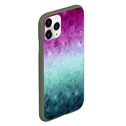 Чехол iPhone 11 Pro матовый Градиентный узор звезды розово-бирюзовый, цвет: 3D-темно-зеленый — фото 2