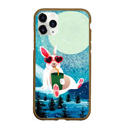 Чехол iPhone 11 Pro матовый Кролик в очках и с лимонадом, цвет: 3D-коричневый