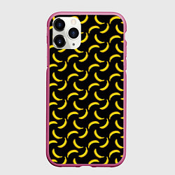 Чехол iPhone 11 Pro матовый Бананы паттерн на чёрном фоне