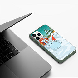 Чехол iPhone 11 Pro матовый Зайчик новый год, цвет: 3D-темно-зеленый — фото 2