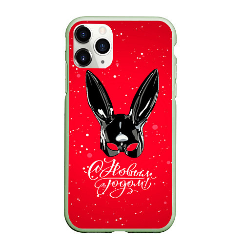 Чехол iPhone 11 Pro матовый Маска зайки новогодняя / 3D-Салатовый – фото 1