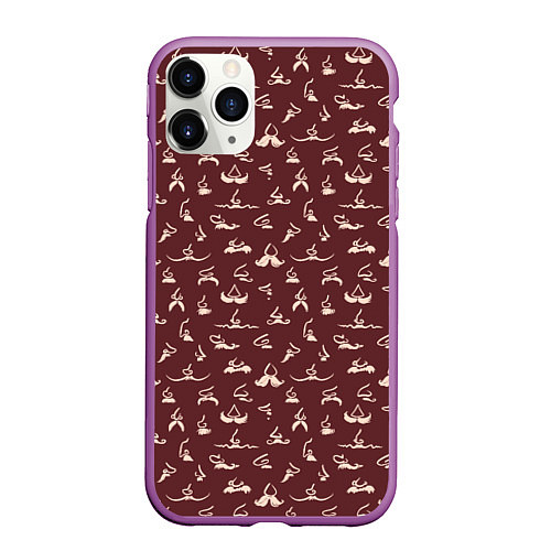 Чехол iPhone 11 Pro матовый Усы и носы в шоколаде / 3D-Фиолетовый – фото 1