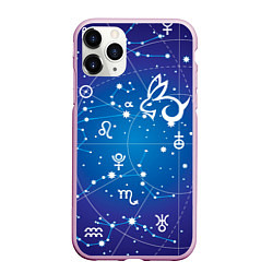 Чехол iPhone 11 Pro матовый Кролик символ 2023 на карте звездного неба, цвет: 3D-розовый
