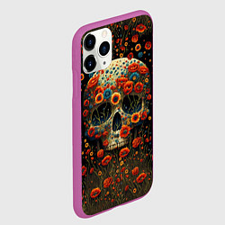 Чехол iPhone 11 Pro матовый Череп украшенный цветущими маками, цвет: 3D-фиолетовый — фото 2