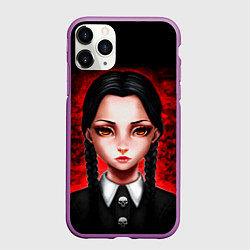 Чехол iPhone 11 Pro матовый Уэнсдэй на красном фоне, цвет: 3D-фиолетовый