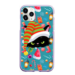 Чехол iPhone 11 Pro матовый Новогодний котик