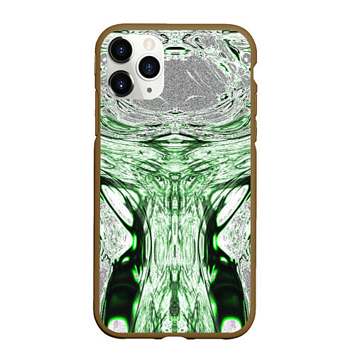 Чехол iPhone 11 Pro матовый Зеленый узор / 3D-Коричневый – фото 1