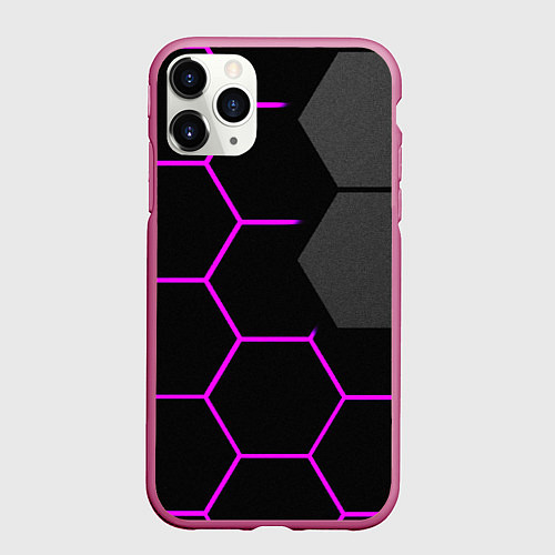Чехол iPhone 11 Pro матовый Крупные неоновые соты / 3D-Малиновый – фото 1
