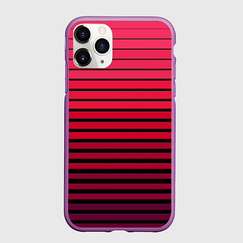 Чехол iPhone 11 Pro матовый Красно-черный полосатый узор / 3D-Фиолетовый – фото 1