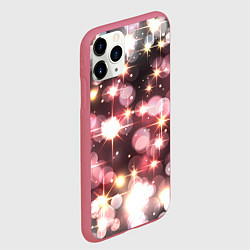 Чехол iPhone 11 Pro матовый Сияние розовых и золотых блесток на черном фоне, цвет: 3D-малиновый — фото 2