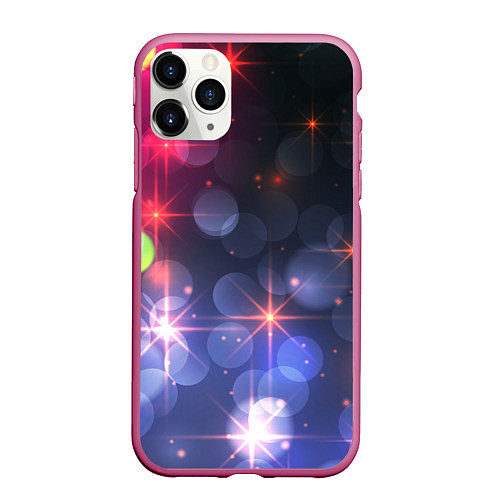 Чехол iPhone 11 Pro матовый Поп арт неоновые звезды космического неба / 3D-Малиновый – фото 1