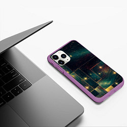 Чехол iPhone 11 Pro матовый Абстракция паркета и звезд, цвет: 3D-фиолетовый — фото 2