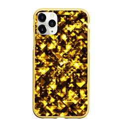 Чехол iPhone 11 Pro матовый Золотой узор треугольники на черном фоне