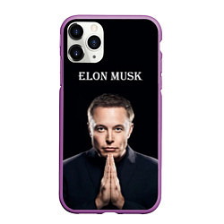 Чехол iPhone 11 Pro матовый Илон Маск, портрет на черном фоне, цвет: 3D-фиолетовый