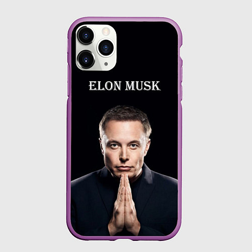 Чехол iPhone 11 Pro матовый Илон Маск, портрет на черном фоне / 3D-Фиолетовый – фото 1