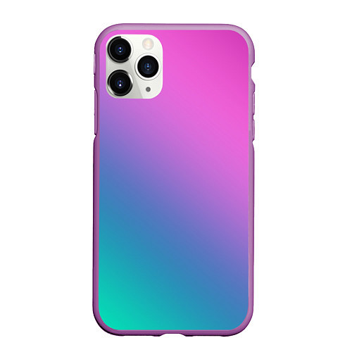 Чехол iPhone 11 Pro матовый Розовый с бирюзовым и синим градиент / 3D-Фиолетовый – фото 1
