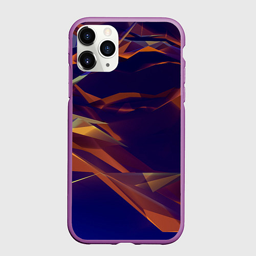 Чехол iPhone 11 Pro матовый Бриллиантовые синие и оранжевые волны / 3D-Фиолетовый – фото 1