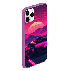 Чехол iPhone 11 Pro матовый Синтвейв закат с автомобилем, цвет: 3D-фиолетовый — фото 2