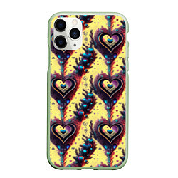 Чехол iPhone 11 Pro матовый Паттерн яркие сердца, цвет: 3D-салатовый