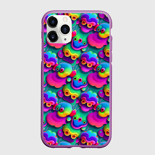 Чехол iPhone 11 Pro матовый Паттерн Маленькие Монстры неон / 3D-Фиолетовый – фото 1