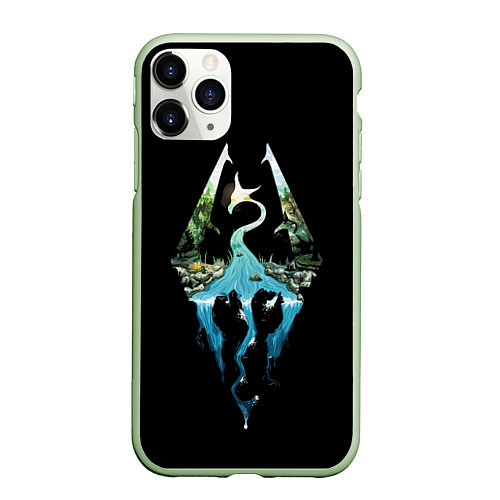 Чехол iPhone 11 Pro матовый Логотип Скайрим / 3D-Салатовый – фото 1