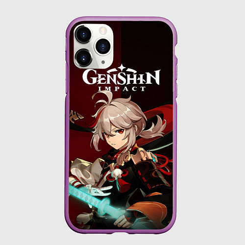 Чехол iPhone 11 Pro матовый Genshin Impact Каэдэхара Кадзуха / 3D-Фиолетовый – фото 1