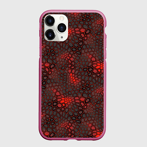 Чехол iPhone 11 Pro матовый Красно-черная объемная броня / 3D-Малиновый – фото 1