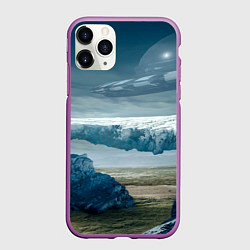 Чехол iPhone 11 Pro матовый Скалы, камни и космический корабль, цвет: 3D-фиолетовый
