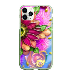Чехол iPhone 11 Pro матовый Розовый цветок стеклянный орнамент