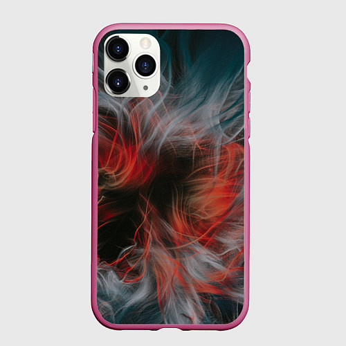Чехол iPhone 11 Pro матовый Абстрактные волны красок и дыма во тьме / 3D-Малиновый – фото 1