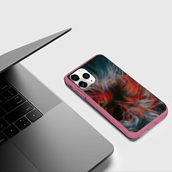 Чехол iPhone 11 Pro матовый Абстрактные волны красок и дыма во тьме, цвет: 3D-малиновый — фото 2