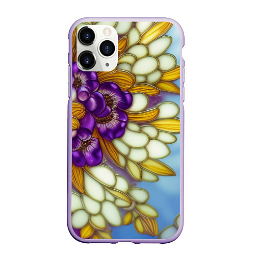 Чехол iPhone 11 Pro матовый Фиалковый букет стеклянный узор / 3D-Светло-сиреневый – фото 1