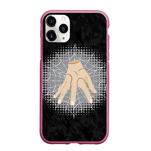 Чехол iPhone 11 Pro матовый Жуткая рука зомби в паутине / 3D-Малиновый – фото 1