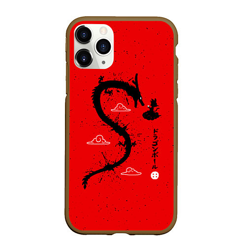 Чехол iPhone 11 Pro матовый Dragon Ball Гоку и дракон / 3D-Коричневый – фото 1
