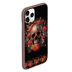 Чехол iPhone 11 Pro матовый Череп украшенный цветами, цвет: 3D-коричневый — фото 2