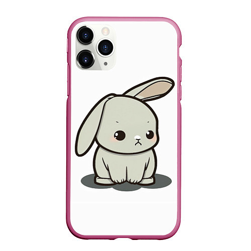 Чехол iPhone 11 Pro матовый Грустный зайчик / 3D-Малиновый – фото 1