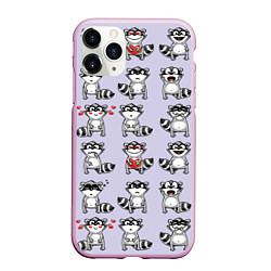 Чехол iPhone 11 Pro матовый Забавные еноты, цвет: 3D-розовый