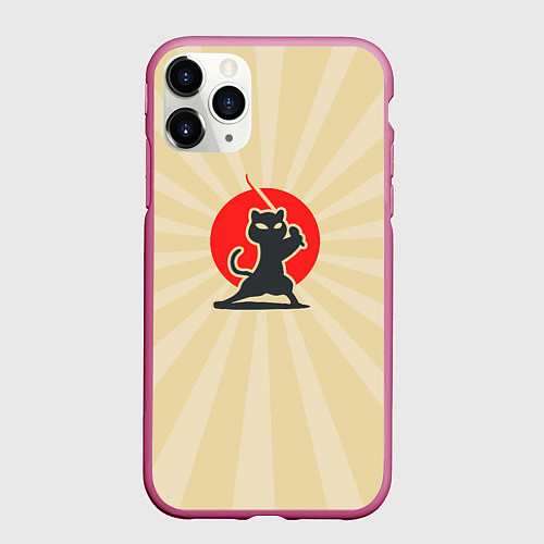 Чехол iPhone 11 Pro матовый Кот-ниндзя / 3D-Малиновый – фото 1