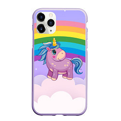 Чехол iPhone 11 Pro матовый Единорог на фоне радуги, цвет: 3D-светло-сиреневый