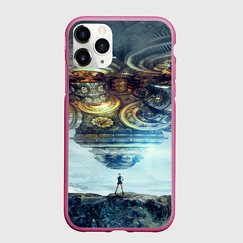 Чехол iPhone 11 Pro матовый Космический корабль и девушка / 3D-Малиновый – фото 1
