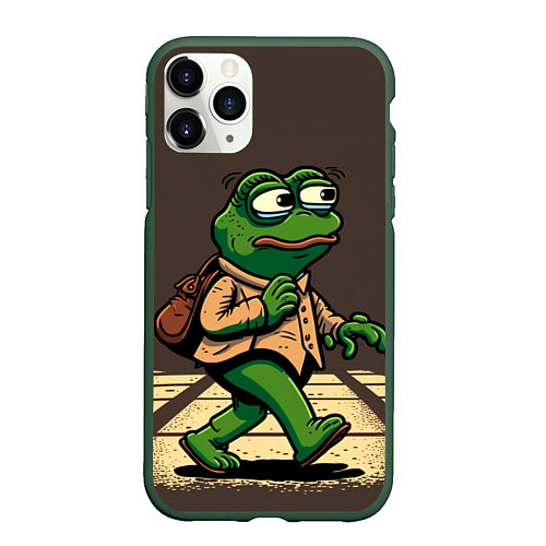 Чехол iPhone 11 Pro матовый Лягушонок Пепе идёт по делам / 3D-Темно-зеленый – фото 1