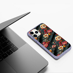 Чехол iPhone 11 Pro матовый Эффект вышивки разные цветы, цвет: 3D-светло-сиреневый — фото 2