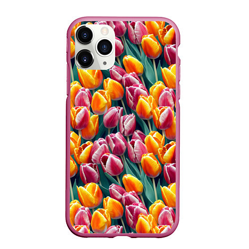 Чехол iPhone 11 Pro матовый Роскошные тюльпаны / 3D-Малиновый – фото 1