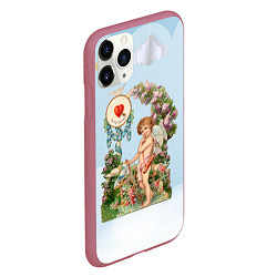 Чехол iPhone 11 Pro матовый День святого Валентина купидон, цвет: 3D-малиновый — фото 2