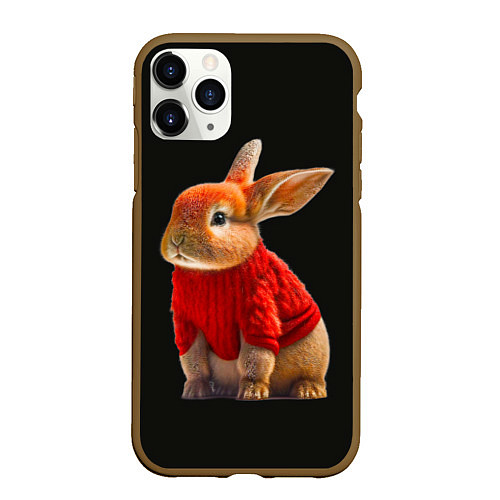 Чехол iPhone 11 Pro матовый Кролик в свитере / 3D-Коричневый – фото 1