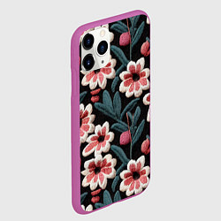 Чехол iPhone 11 Pro матовый Эффект вышивки цветы, цвет: 3D-фиолетовый — фото 2