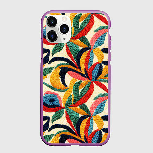 Чехол iPhone 11 Pro матовый Эффект вышивки / 3D-Фиолетовый – фото 1