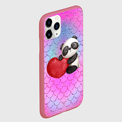 Чехол iPhone 11 Pro матовый Милая панда с сердечком, цвет: 3D-малиновый — фото 2